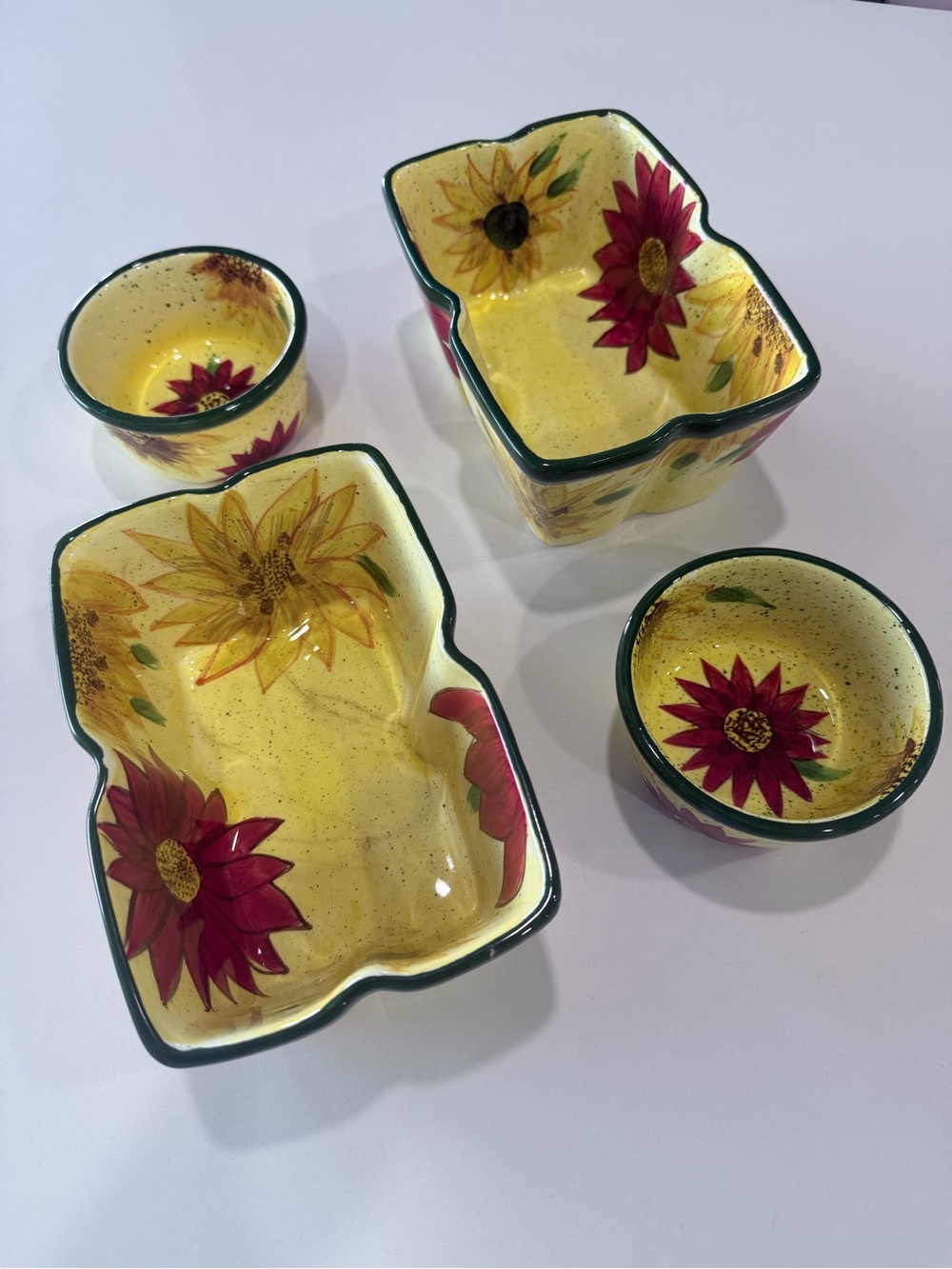 Hand-Painted Yellow Sunflower Ceramic Bowl Set